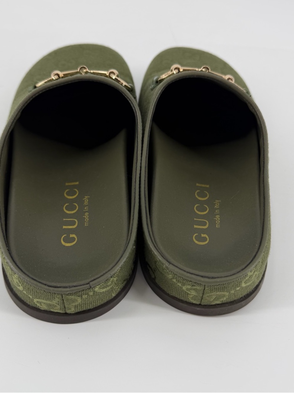 Olive Green Canvas Horsebit Slide Mules - Picture 5 of 8